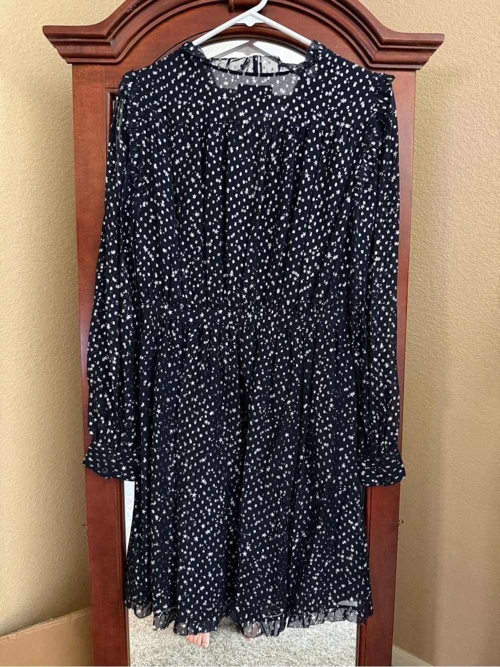 kate spade navy and white star print long sleeve dress